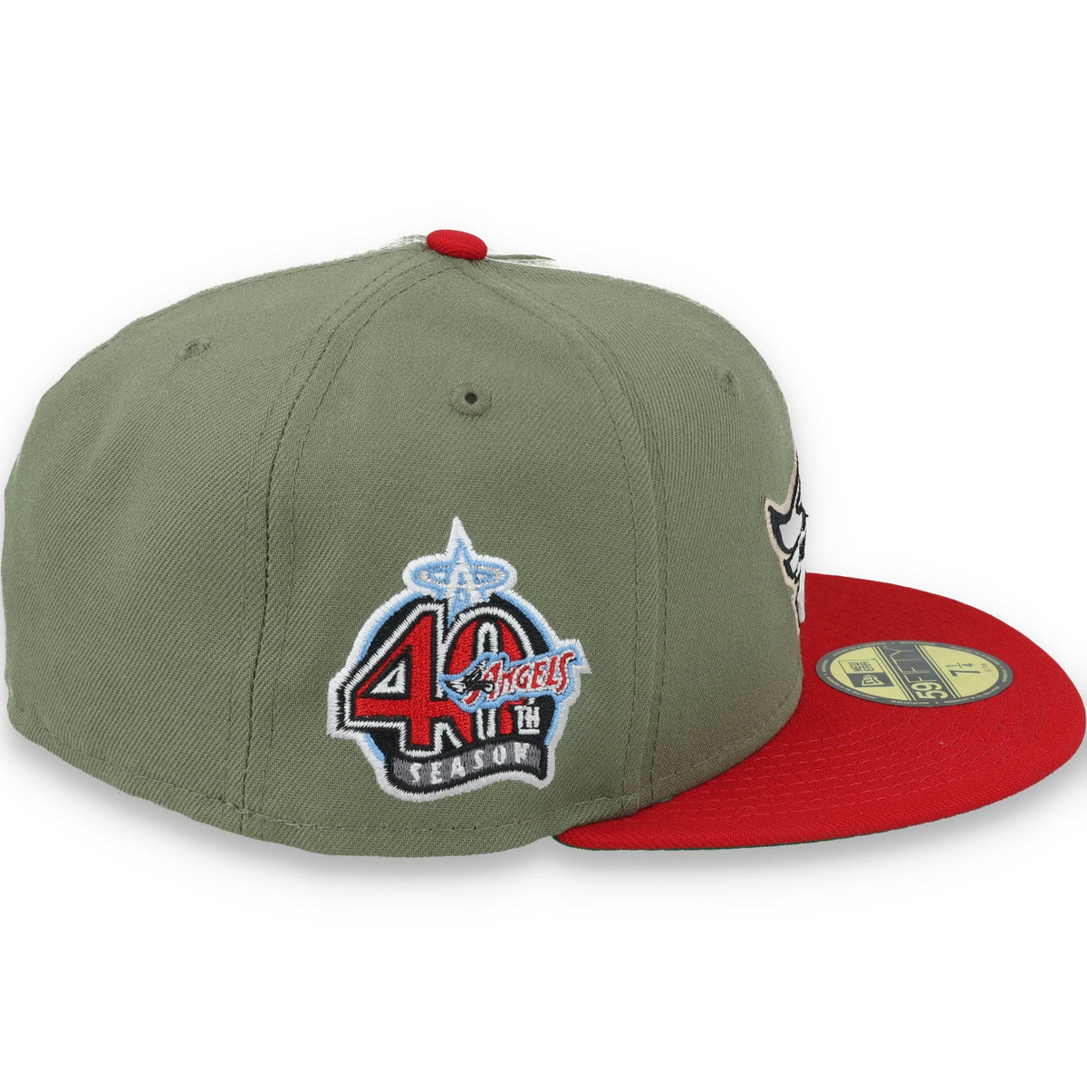 New Era Los Angeles Angels 40th Anniversary Side Patch 59FIFTY Fitted Hat- Olive Green product image 6, provided for visual