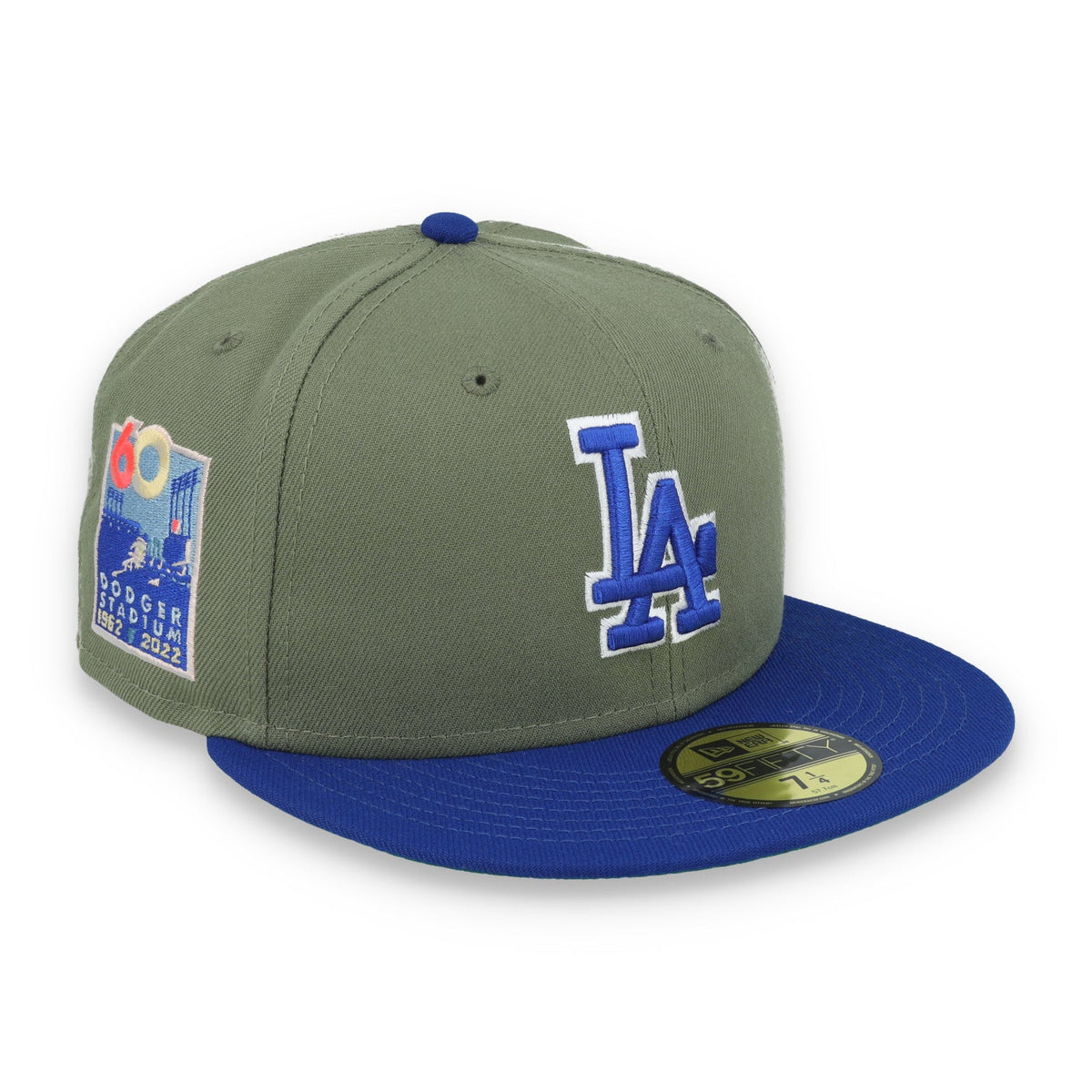 New Era Los Angeles Dodgers 60th Anniversary Side Patch 59FIFTY Fitted Hat- Olive Green product image 1, provided for visual