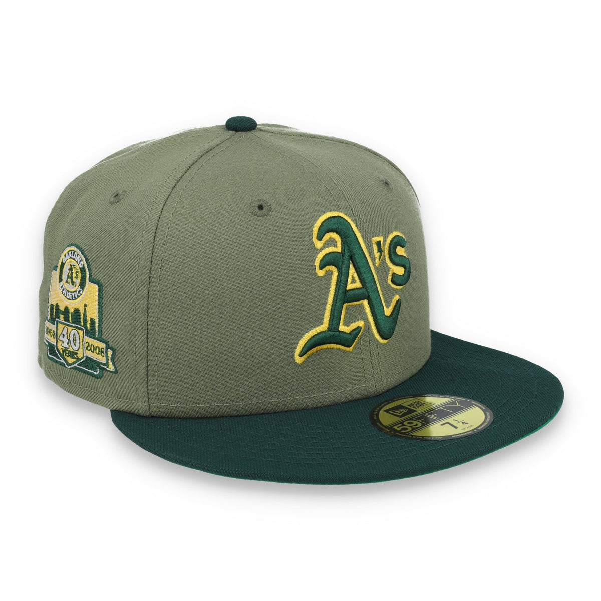 New Era Oakland Athletics 40th Anniversary Side Patch 59FIFTY Fitted Hat- Olive Green product image 1, provided for visual