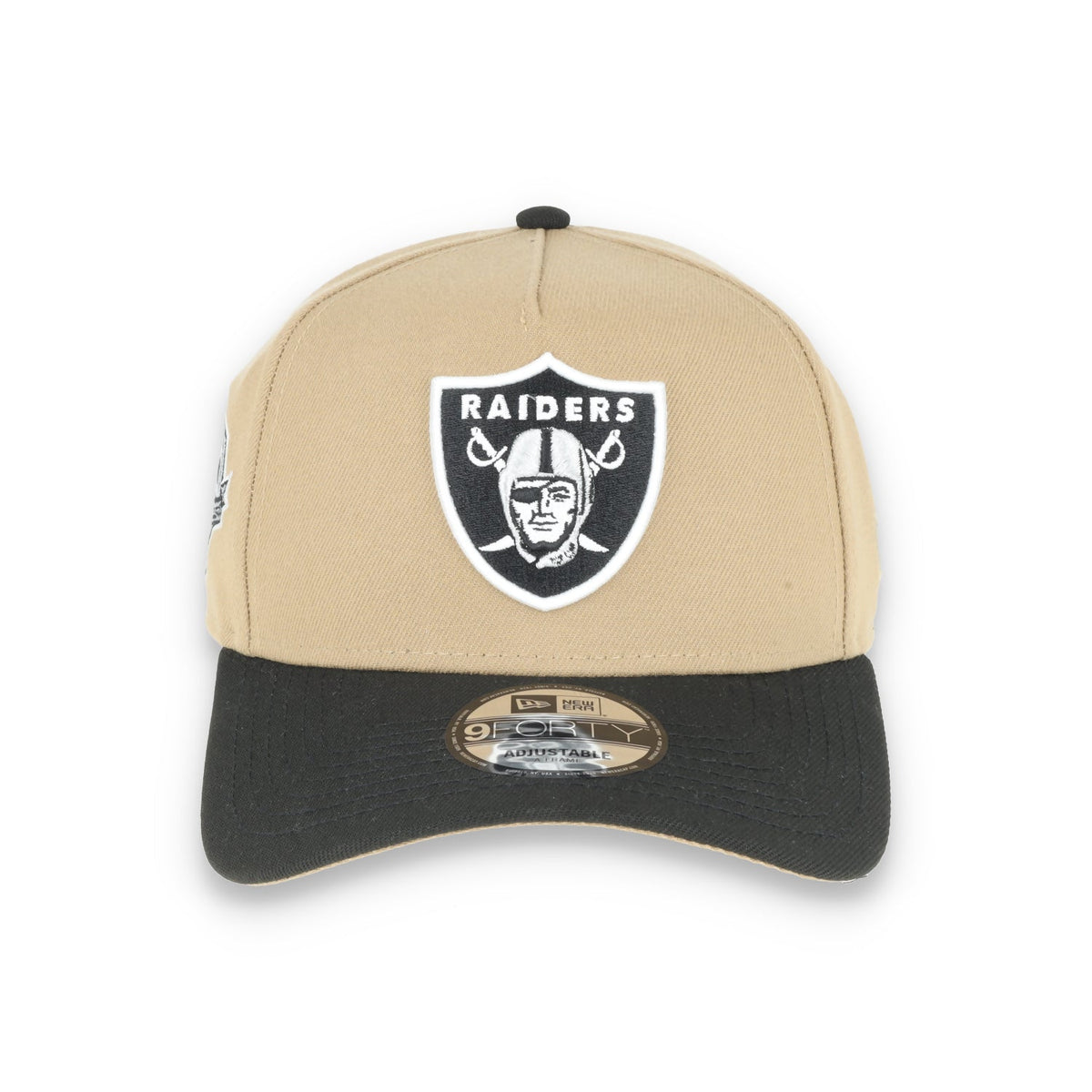 New Era Raiders 50th Anniversary Side Patch 9Forty A-Frame-Tan/Black product image 2, provided for visual reference and