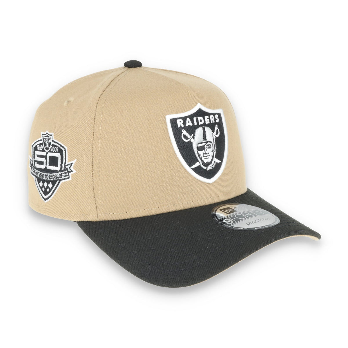 New Era Raiders 50th Anniversary Side Patch 9Forty A-Frame-Tan/Black product image 1, provided for visual reference and
