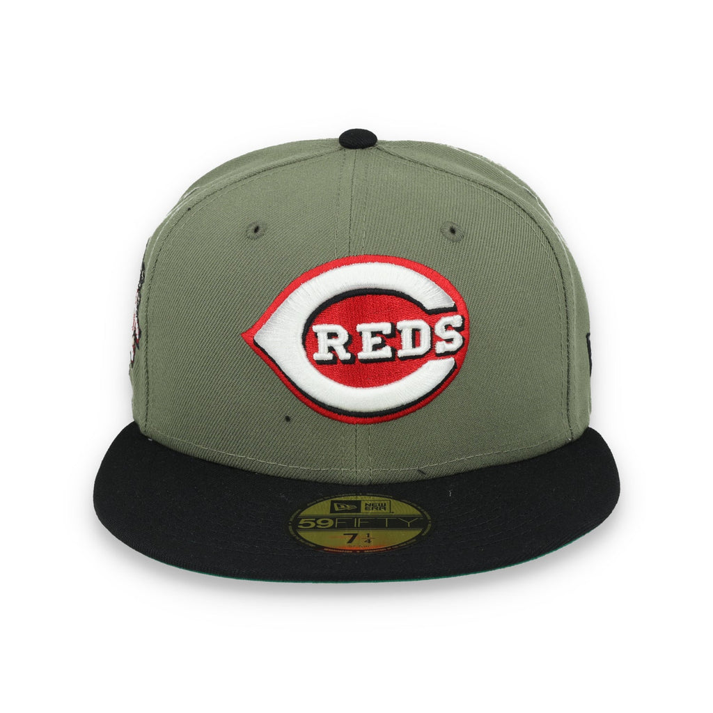 New Era Cincinnati Reds 150th Anniversary Side Patch 59FIFTY Fitted Hat- Olive Green product image 2, provided for visual