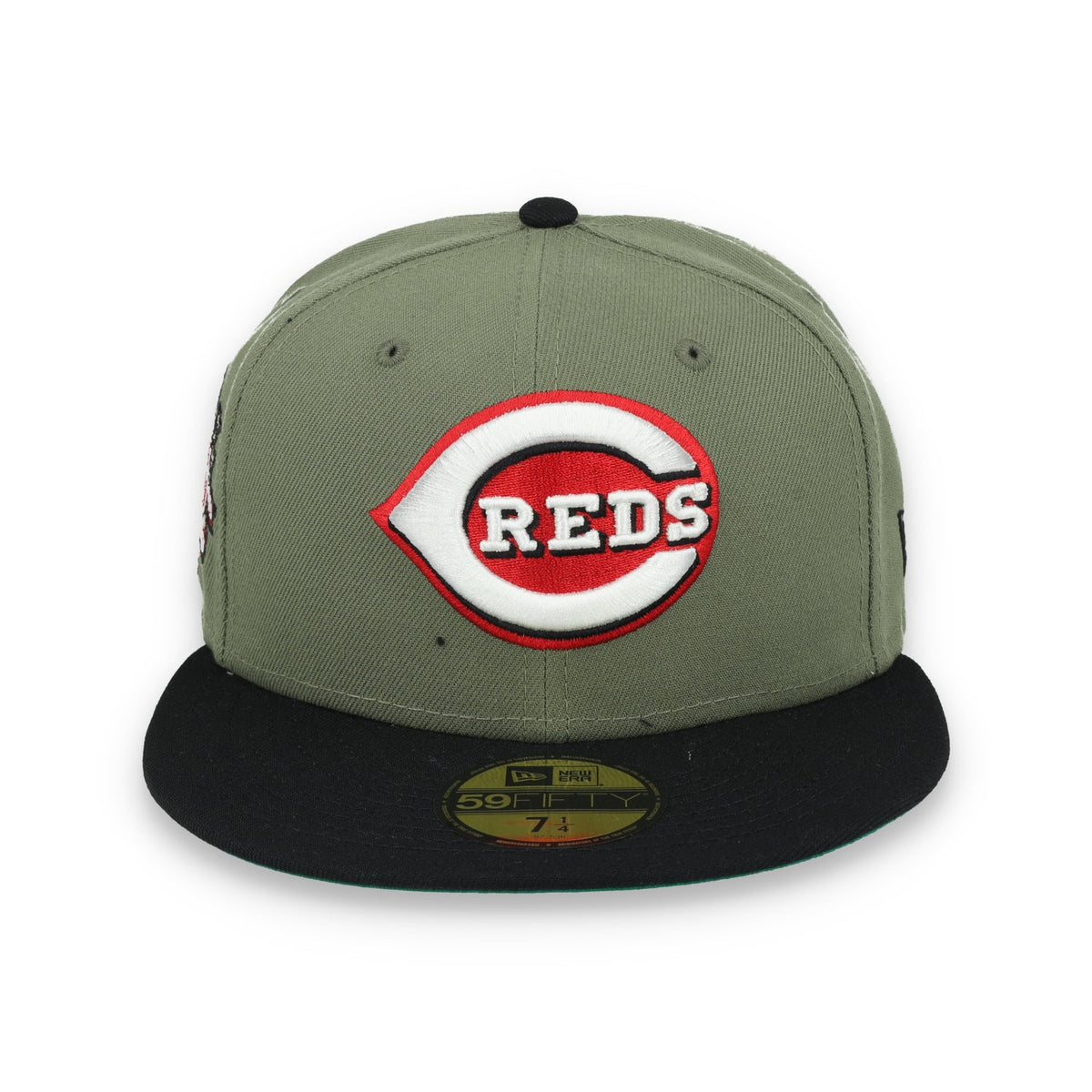 New Era Cincinnati Reds 150th Anniversary Side Patch 59FIFTY Fitted Hat- Olive Green product image 2, provided for visual