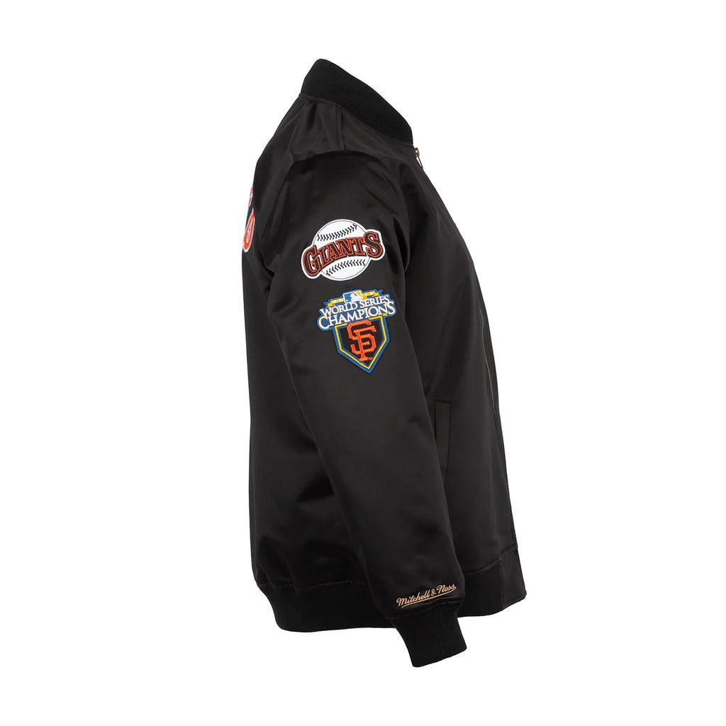 Mitchell & Ness San Francisco Giants Lightweight Satin Bomber Vintage Logo-Black product image 3, provided for visual