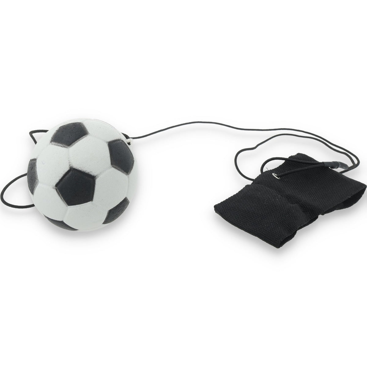 Return Rubber Soccer Ball on Nylon String with Wrist Band - Black/White product image 2, provided for visual reference and