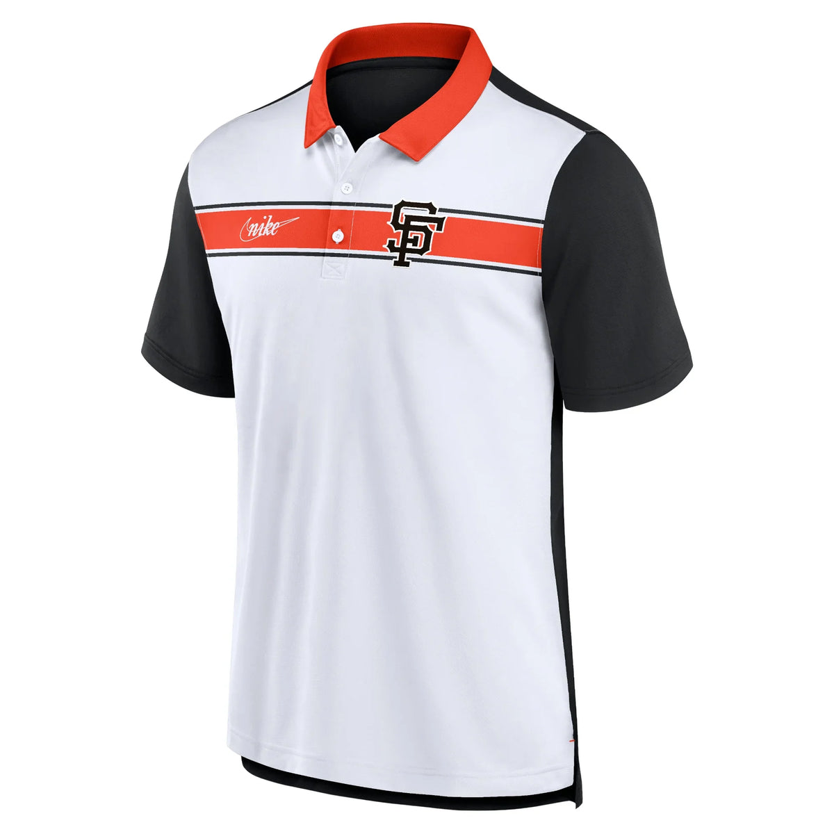 Nike Men San Francisco Giants Rewind Stripe Polo Shirt - White/Black product image 1, provided for visual reference and
