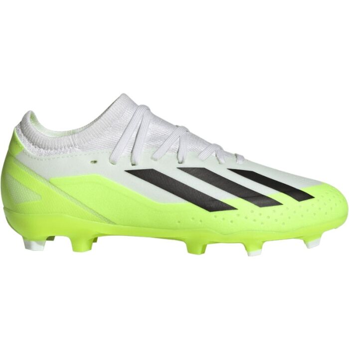 Adidas Kid's X Crazyfast .3 FG-White/Core Black/Lucid Lemon product image 1, provided for visual reference and product
