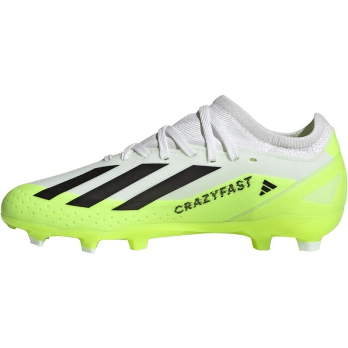 Adidas Kid's X Crazyfast .3 FG-White/Core Black/Lucid Lemon product image 2, provided for visual reference and product