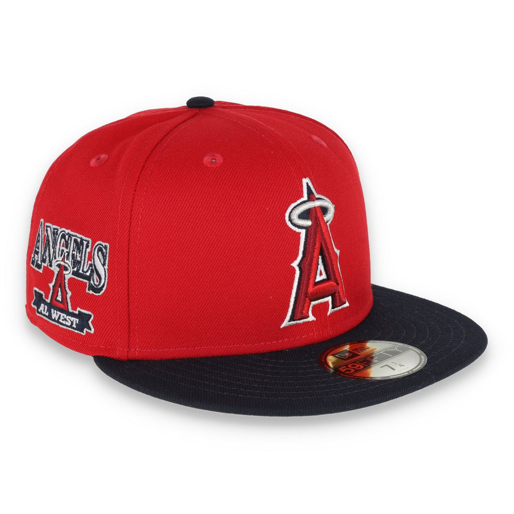 New Era Los Angeles Angels AL West 59Fifty Fitted Hat-Black/Red product image 1, provided for visual reference and product