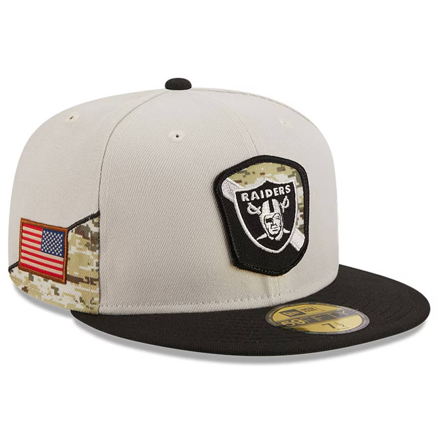 New Era Las Vegas Raiders Salute To Service 59FIFTY Fitted Hat 2023 product image 1, provided for visual reference and
