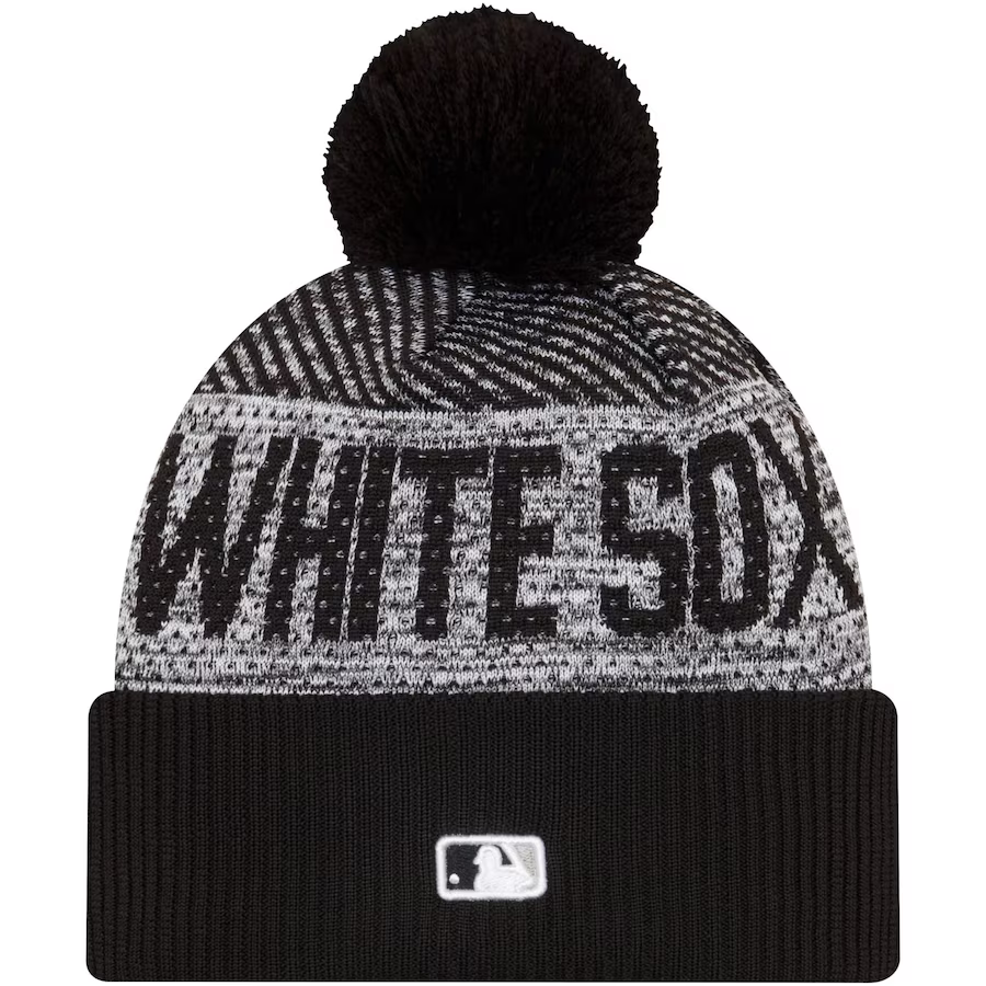 New Era Chicago White Sox Authentic Collection Sport Cuffed Knit Hat with Pom-Black/Grey product image 2, provided for