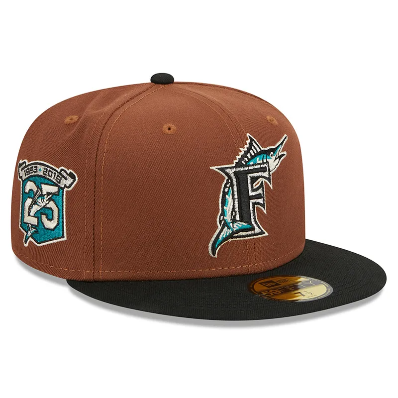 New Era Florida Marlins Harvest 25th Side Patch 59fifty Fitted Hat-Brown product image 1, provided for visual reference and