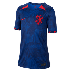 USWNT 2023 Stadium Away Big Kids' Nike Dri-FIT Soccer Jersey product image 1, provided for visual reference and product