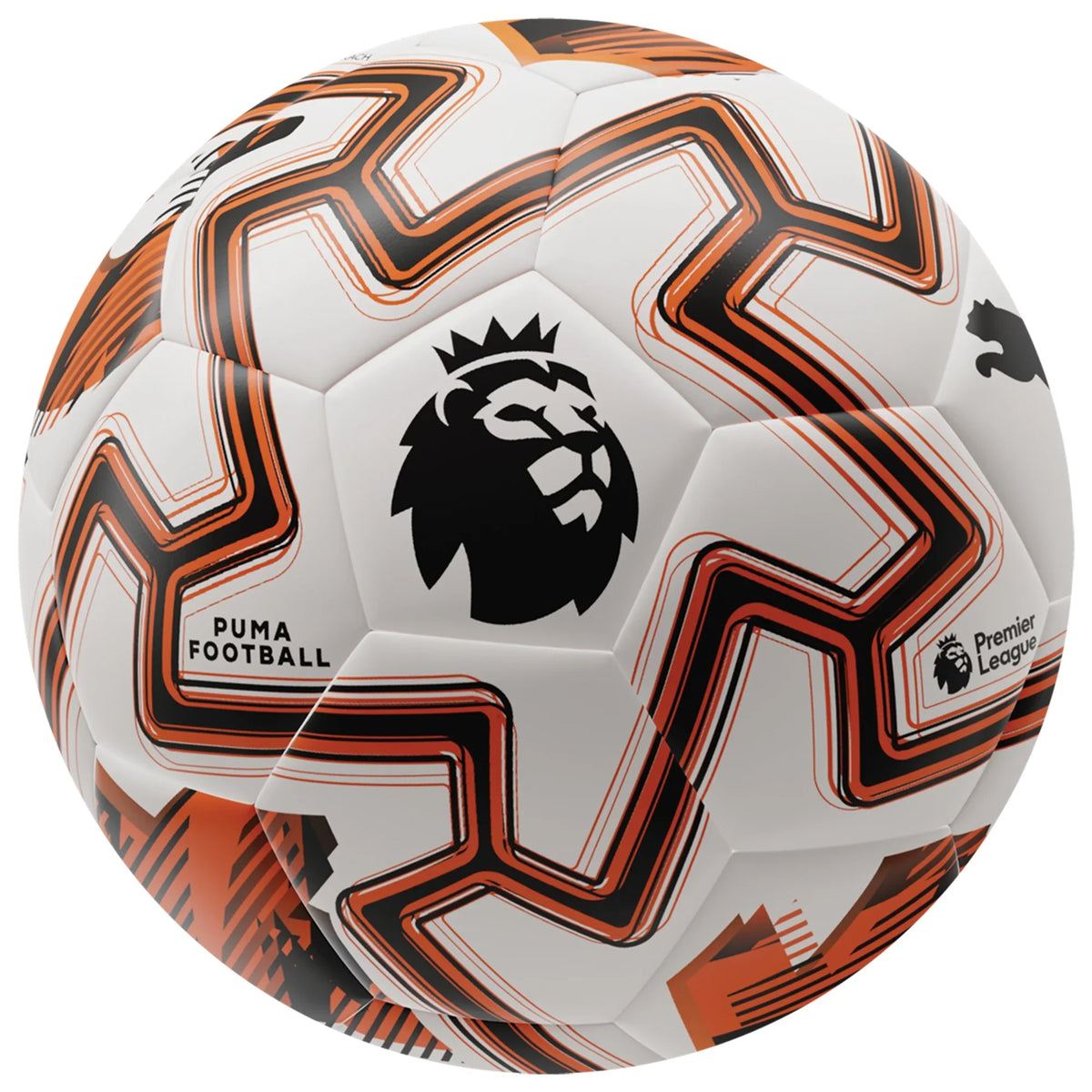 Puma Orbita Premier League Match Soccer Ball 25/26-White/Heat Fire/Black product image 1, provided for visual reference and
