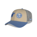 New Era Club America 9Seventy Truckers Snapback Hat-Khaki/Baby Blue product image 1, provided for visual reference and