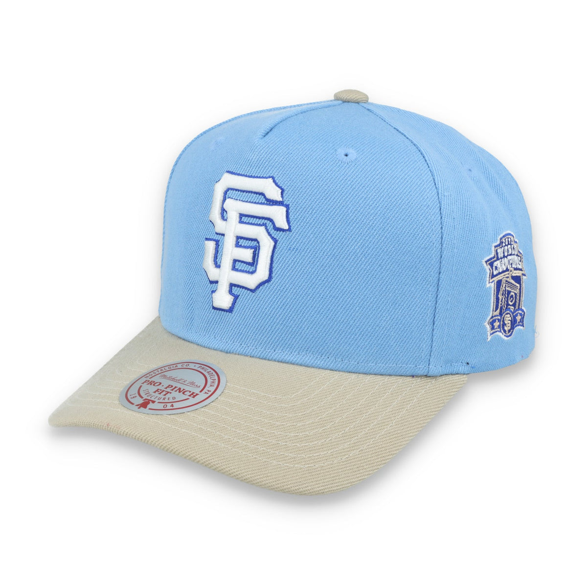Mitchell & Ness San Francisco Giants 2012 World Series Side Patch Pro Pitch Snapback Hat-Light Blue/Beige product image 1,