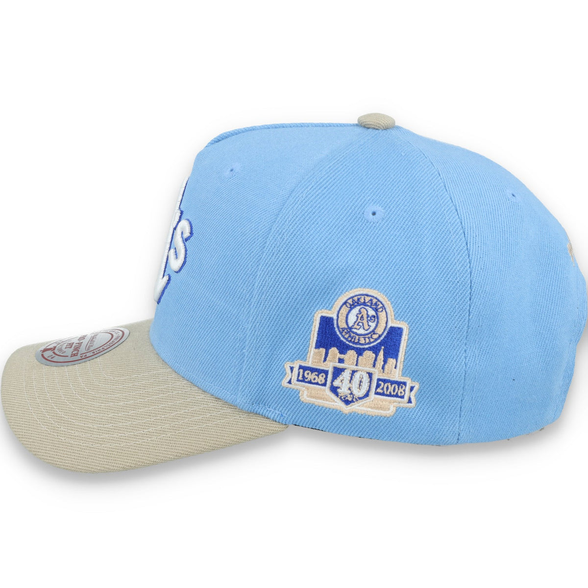 Mitchell & Ness Oakland Athletics 40TH Anniversary Side Patch Pro Pitch Snapback Hat-Light Blue/Beige product image 5,