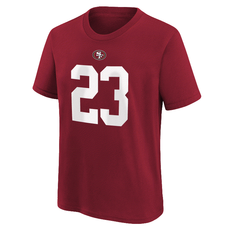 Nike San Francisco 49ers Youth #23 Christian Mccaffrey T-Shirt product image 1, provided for visual reference and product