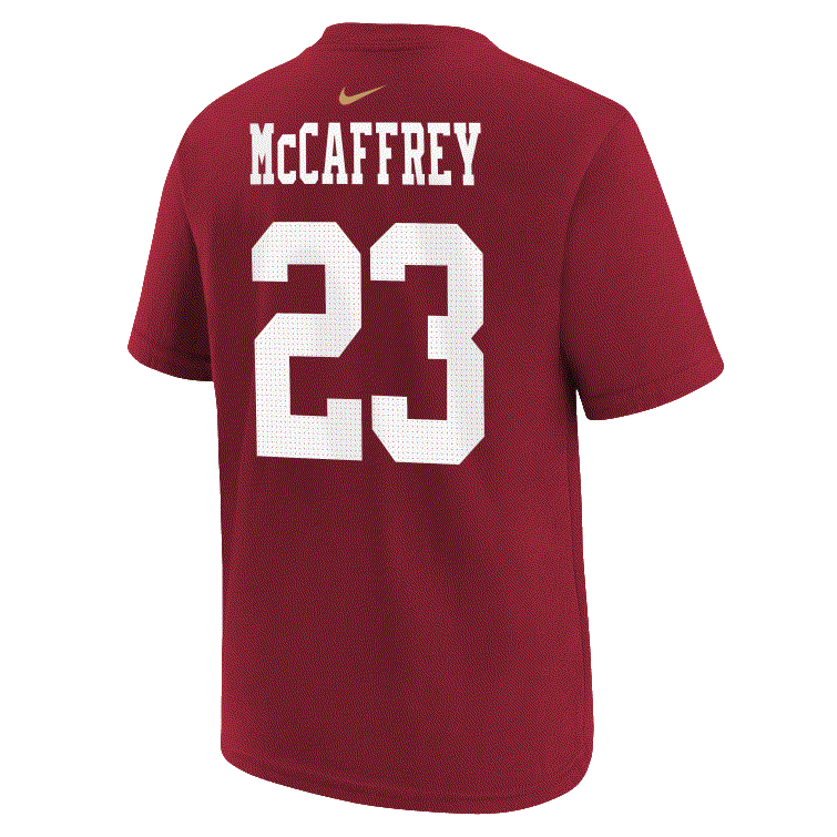 Nike San Francisco 49ers Youth #23 Christian Mccaffrey T-Shirt product image 2, provided for visual reference and product