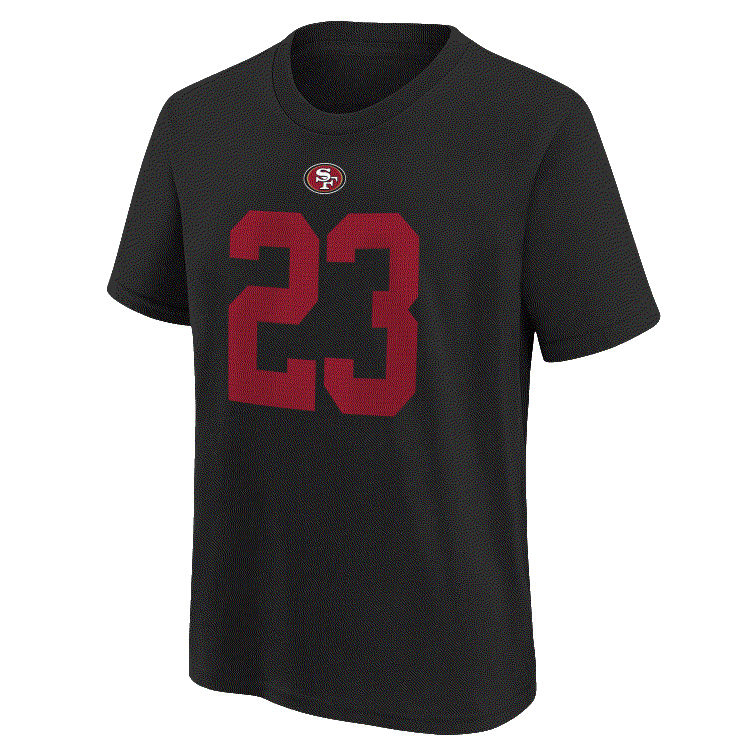Nike Youth Christian McCaffrey San Francisco 49ers Name and Number T-shirt product image 1, provided for visual reference
