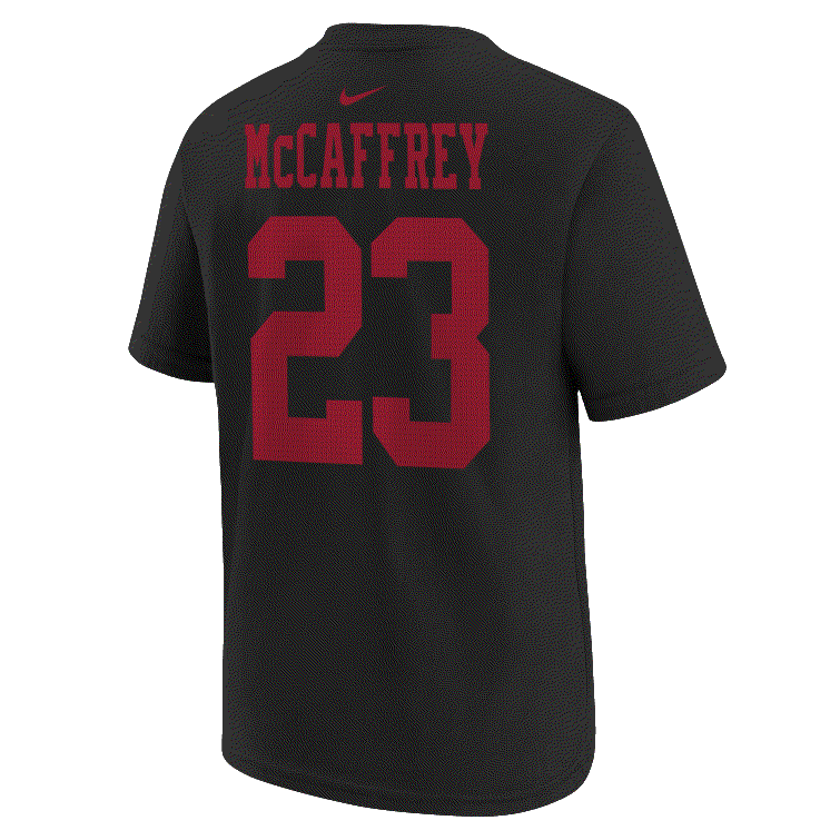 Nike Youth Christian McCaffrey San Francisco 49ers Name and Number T-shirt product image 2, provided for visual reference
