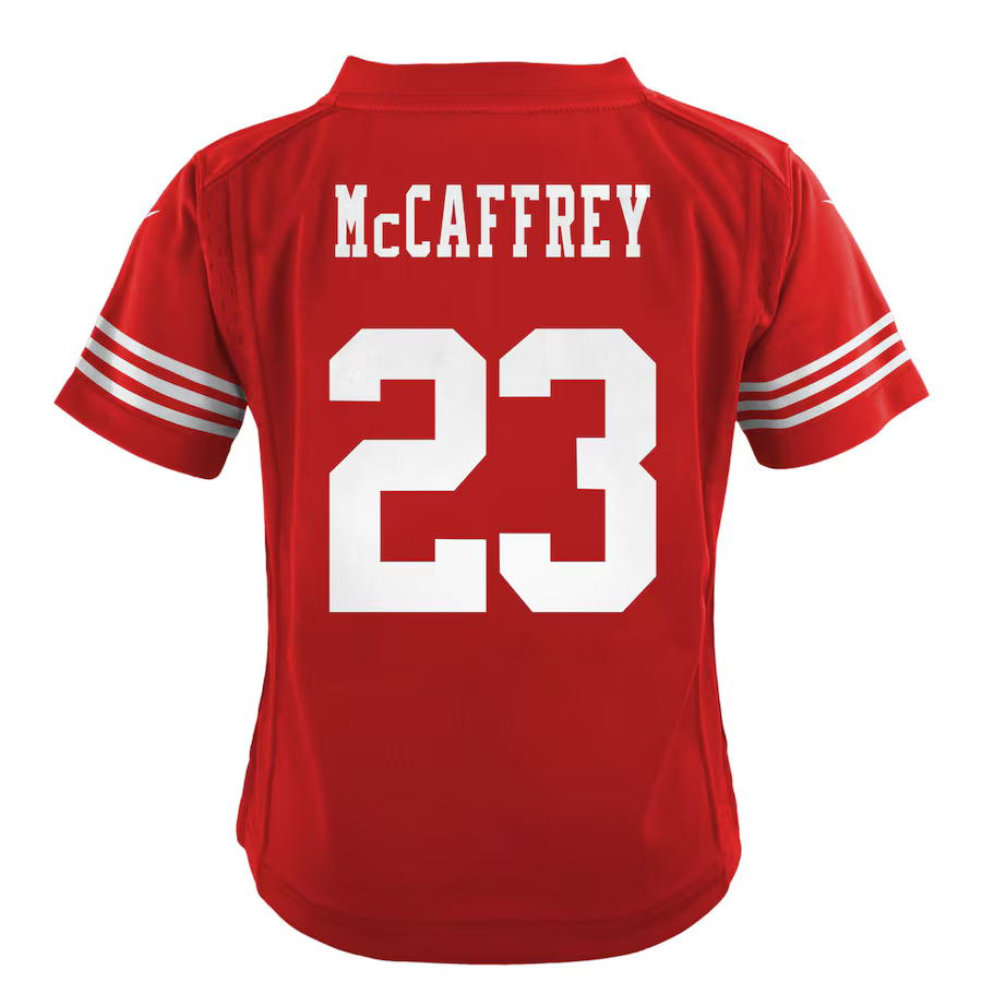 Infant Nike Christian McCaffrey Scarlet San Francisco 49ers Game Jersey product image 2, provided for visual reference and