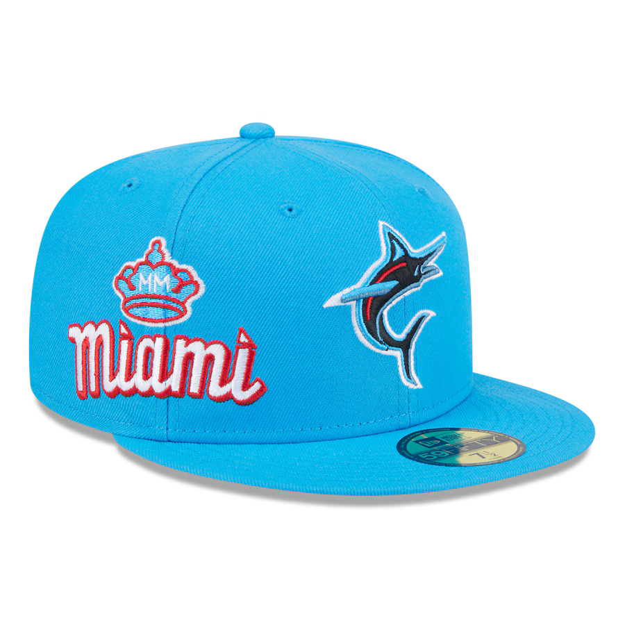 New Era Miami Marlins City Connect Icon 59FIFTY Fitted Hat-Blue/Red product image 1, provided for visual reference and