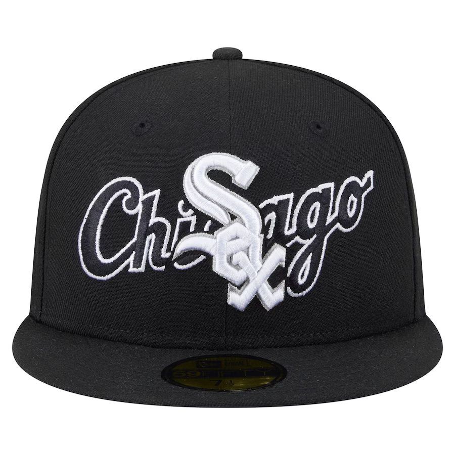 New Era Chicago White Sox Overlap 59FIFTY Fitted Hat-Black product image 1, provided for visual reference and product detail