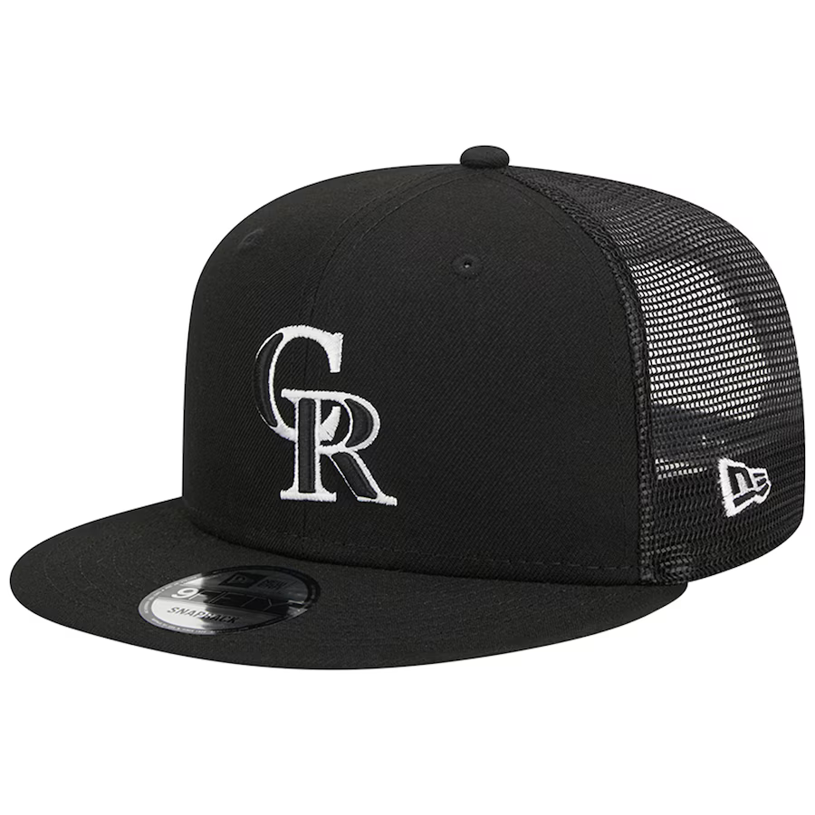 New Era Colorado Rockies Trucker 9FIFTY Snapback Hat-Black/White product image 2, provided for visual reference and product