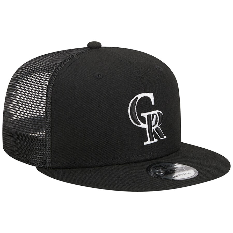 New Era Colorado Rockies Trucker 9FIFTY Snapback Hat-Black/White product image 1, provided for visual reference and product