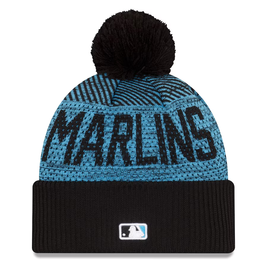 New Era Miami Marlins Authentic Collection Sport Cuffed Knit Hat with Pom-Black product image 2, provided for visual