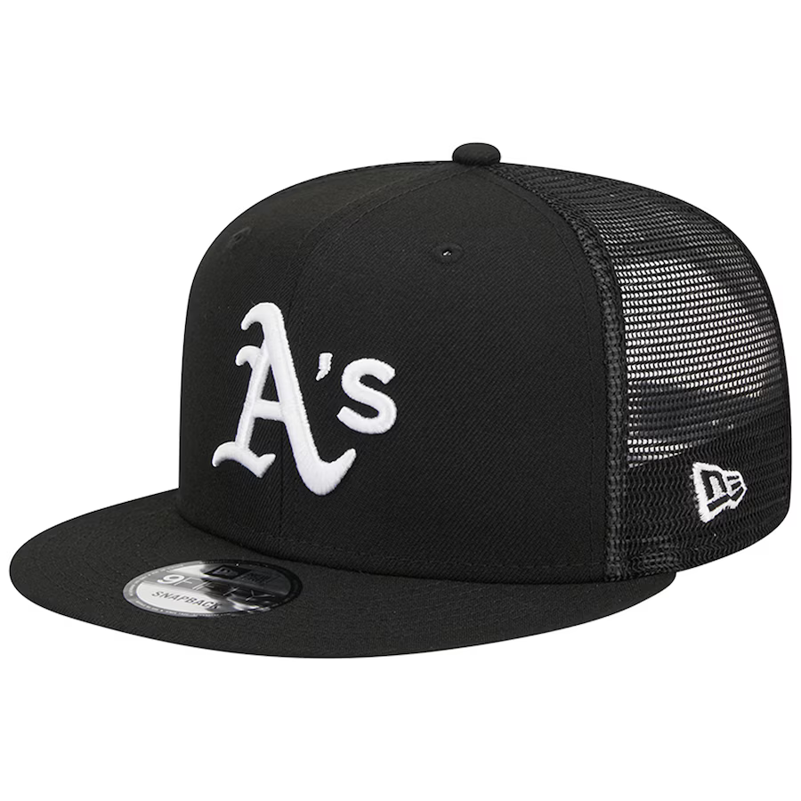 New Era Oakland Athletics Trucker 9FIFTY Snapback Hat-Black/White product image 2, provided for visual reference and product