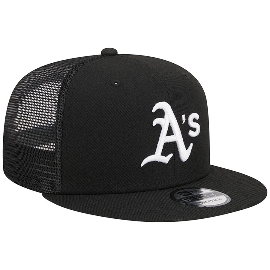 New Era Oakland Athletics Trucker 9FIFTY Snapback Hat-Black/White product image 1, provided for visual reference and product