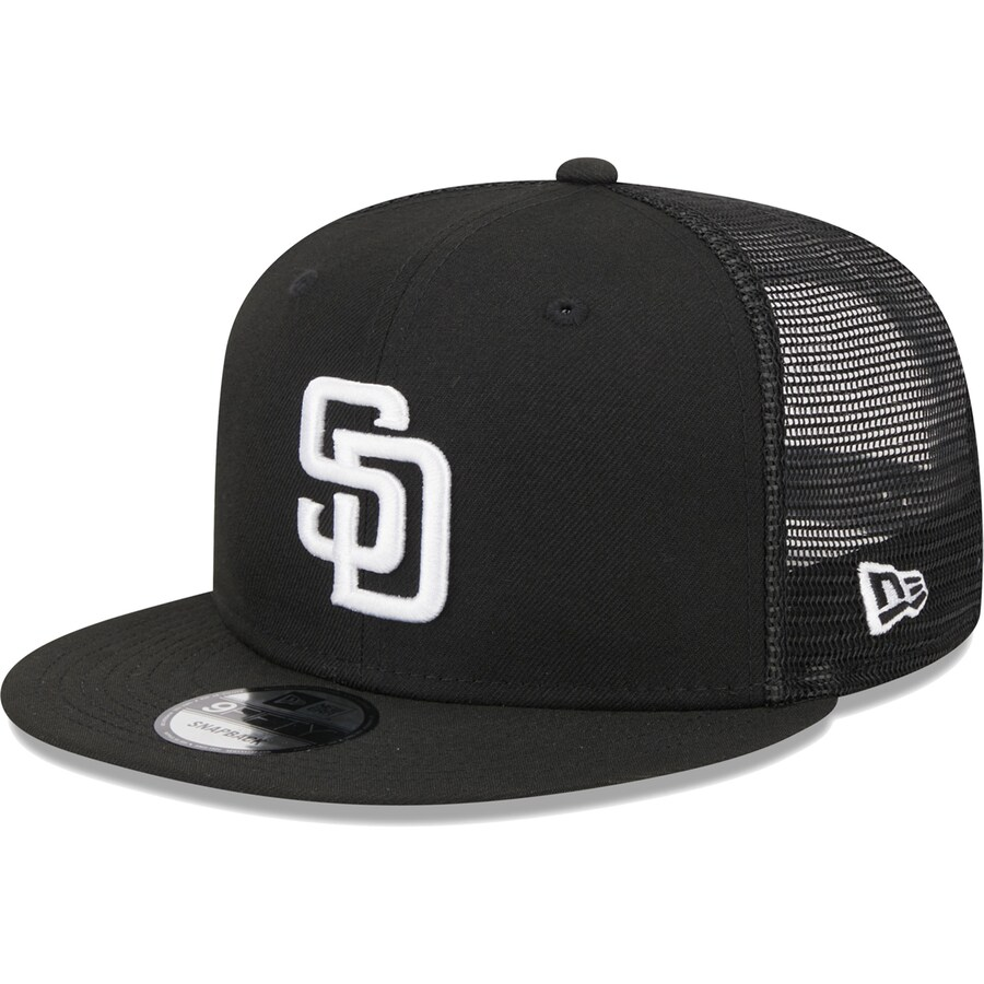 New Era San Diego Padres 9FIFTYTrucker Snapback Hat-Black/White product image 2, provided for visual reference and product