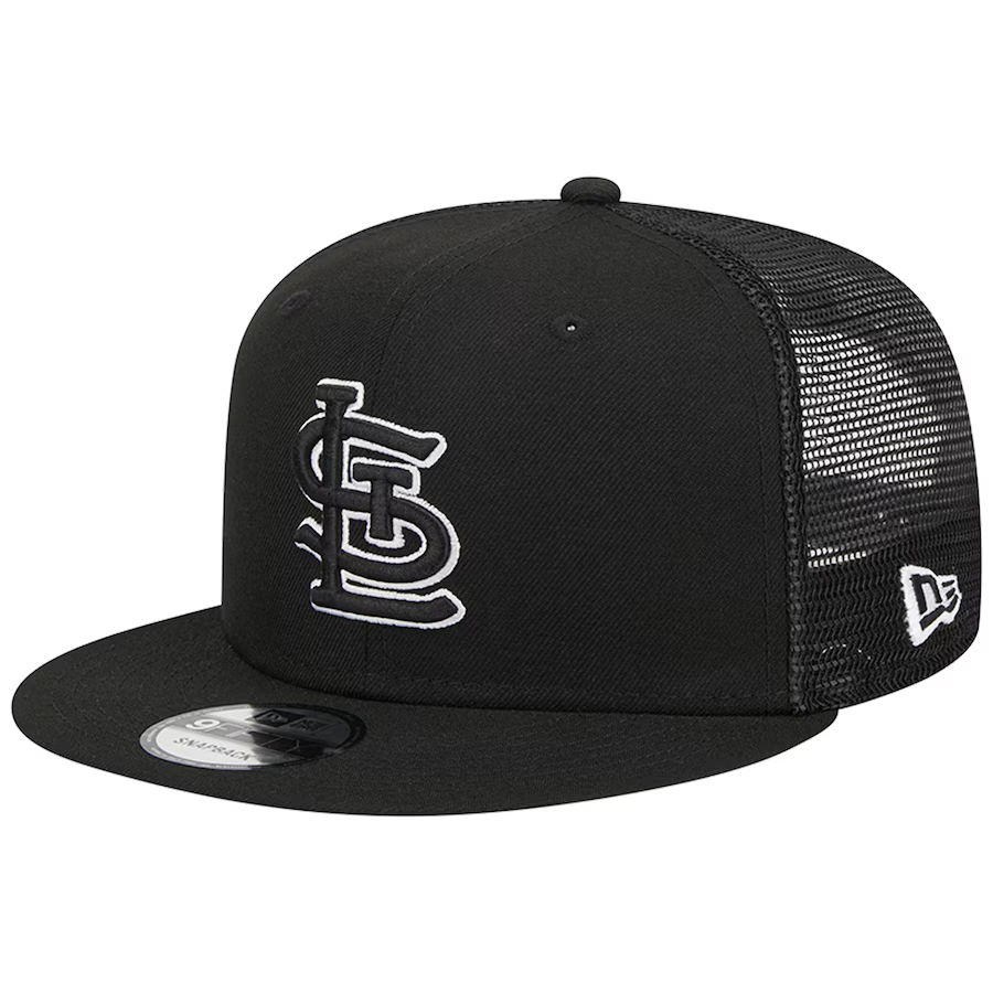 New Era St. Louis Cardinals Trucker 9FIFTY Snapback Hat-Black/White product image 1, provided for visual reference and