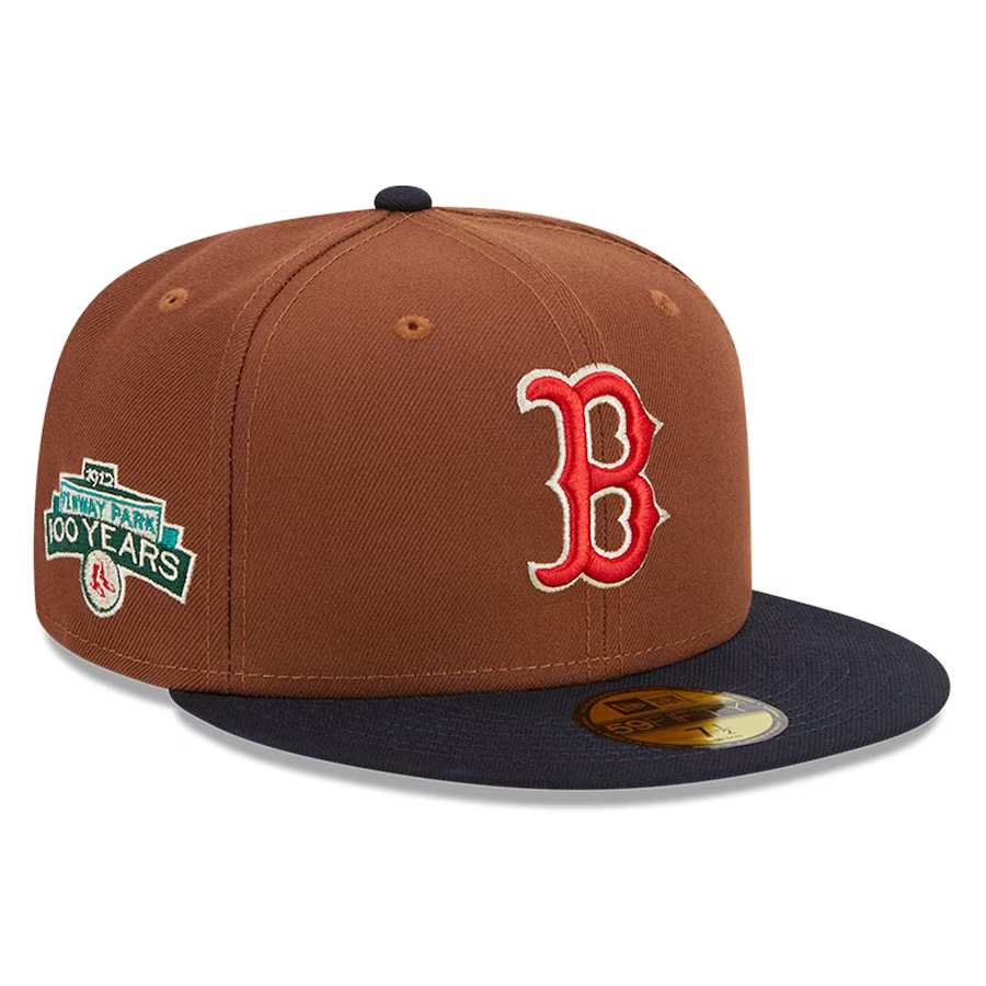 New Era Boston Red Sox Harvest 100th Side Patch 59fifty Fitted Hat-Brown product image 1, provided for visual reference and