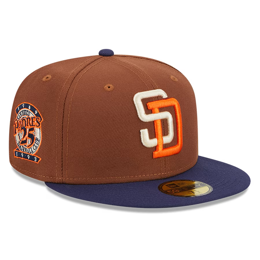 New Era San Diego Padres Harvest 25th Side Patch 59fifty Fitted Hat-Brown product image 1, provided for visual reference and