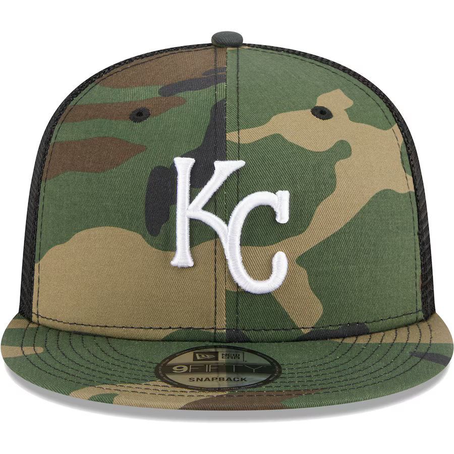 New Era Kansas City Royals Woodland Camo Trucker 9FIFTY Snapback Hat product image 3, provided for visual reference and