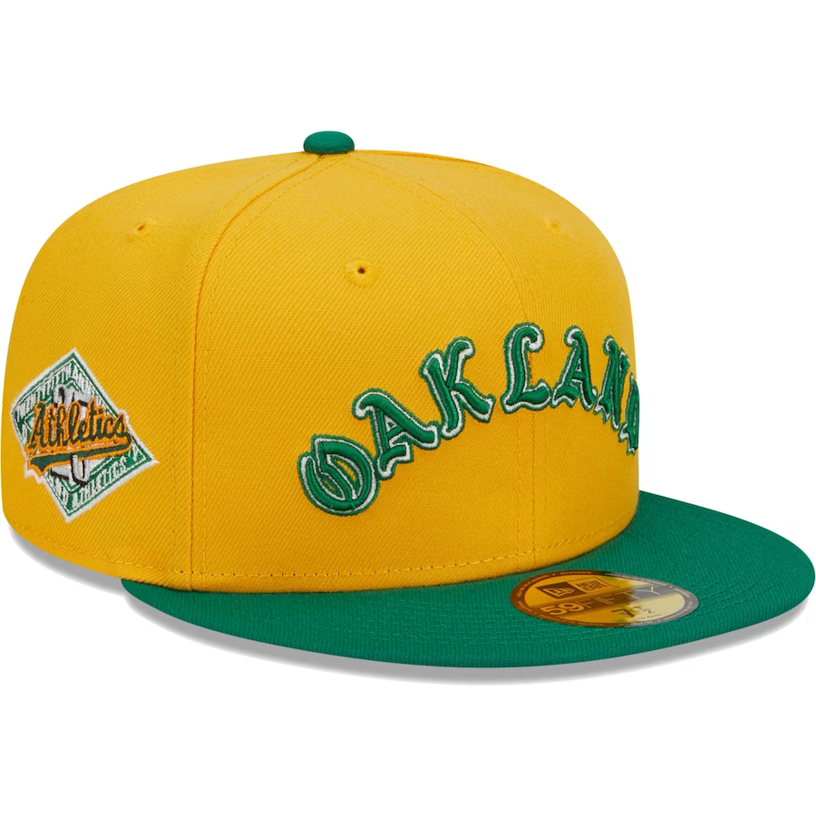 New Era Oakland Athletics Gold Retro Jersey Script 59FIFTY Fitted product image 1, provided for visual reference and product