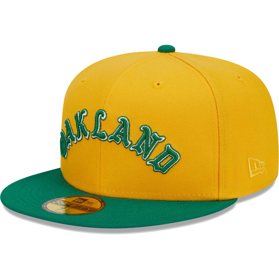 New Era Oakland Athletics Gold Retro Jersey Script 59FIFTY Fitted product image 3, provided for visual reference and product