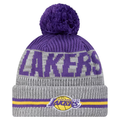 New Era Los Angeles Lakers Gray Sport Night Runner Cuffed Knit With Pom product image 1, provided for visual reference and