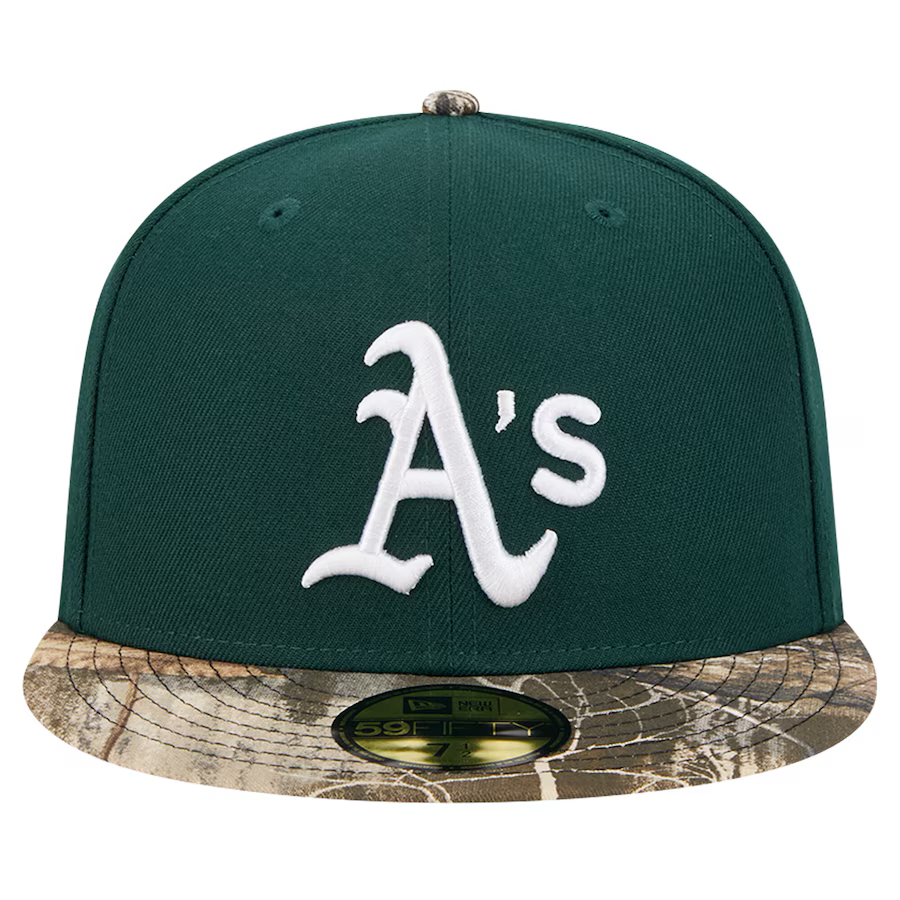 New Era Oakland Athletics Green Realtree Camo 59FIFTY Fitted Hat product image 1, provided for visual reference and product