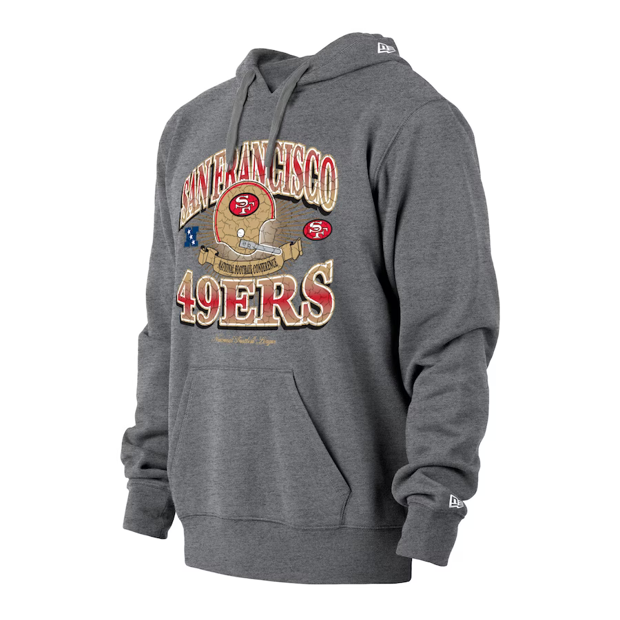 New Era Men San Francisco 49ers Historic Helmet Hooded Sweatshirt-Gray product image 1, provided for visual reference and