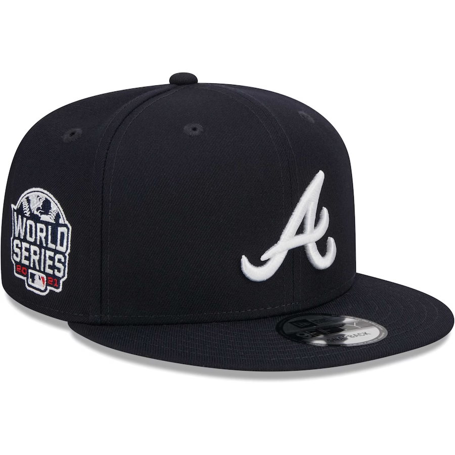 New Era Atlanta Braves 2021 World Series Side Patch 9FIFTY Snapback Hat-Navy product image 1, provided for visual reference