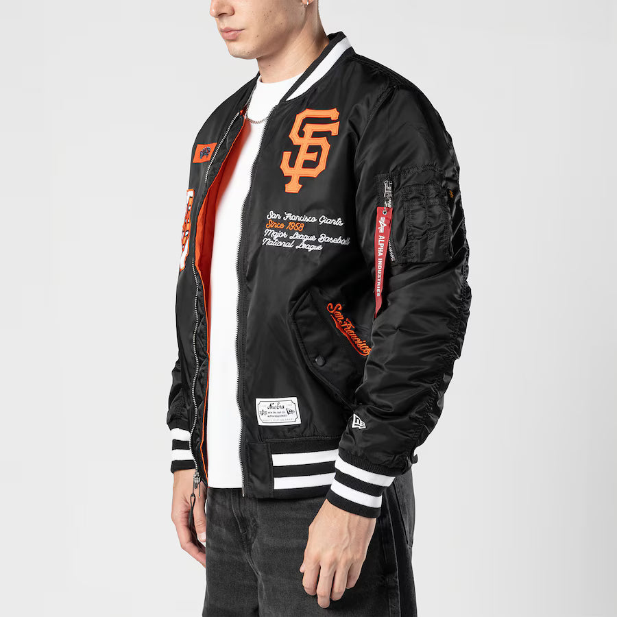 New Era Alpha Industries San Francisco Giants Bomber Jacket - Black product image 4, provided for visual reference and