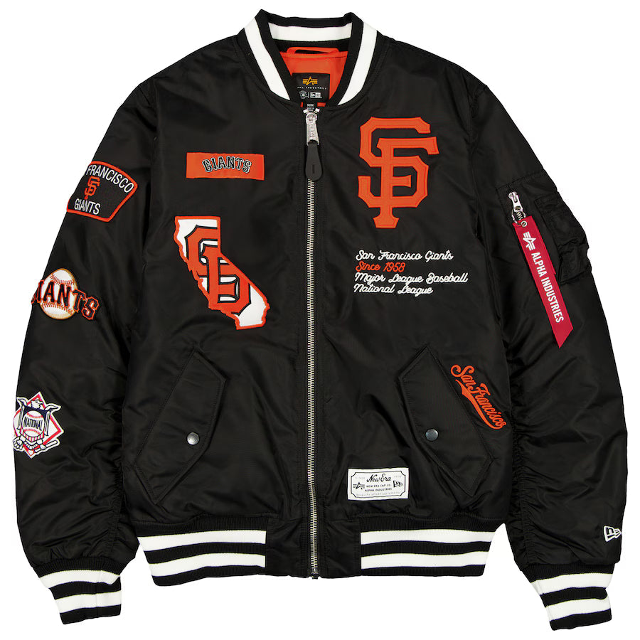 New Era Alpha Industries San Francisco Giants Bomber Jacket - Black product image 1, provided for visual reference and