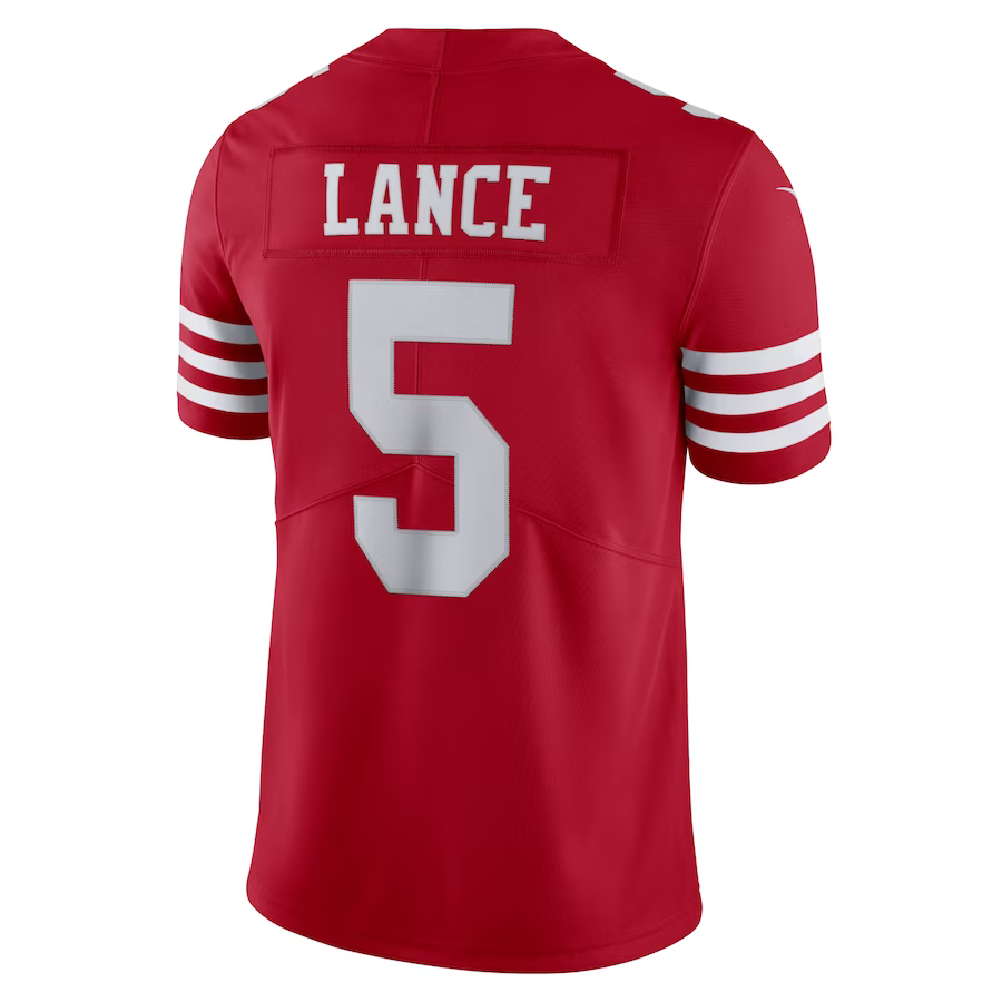 Nike Men San Francisco 49ers Trey Lance #5 Vapor Limited Jersey– Scarlet product image 2, provided for visual reference and