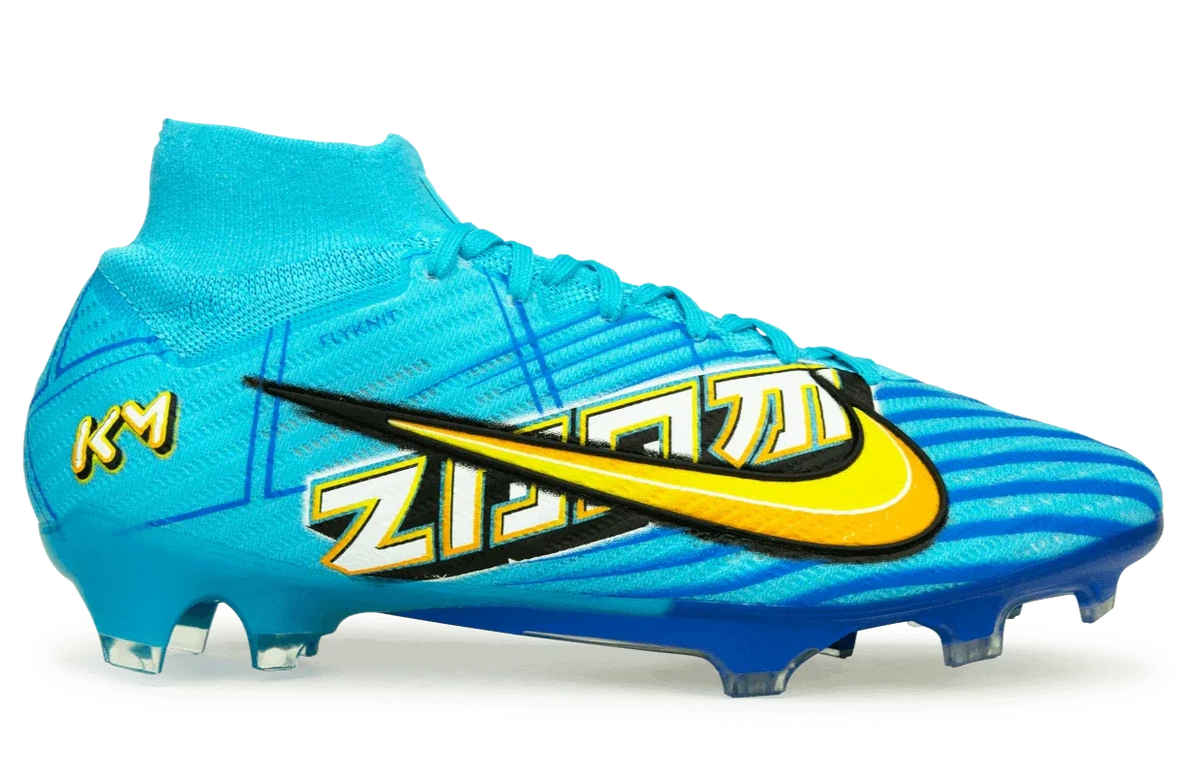 Nike Zoom Mercurial Superfly 9 Elite KM FG-Baltic Blue/White product image 1, provided for visual reference and product