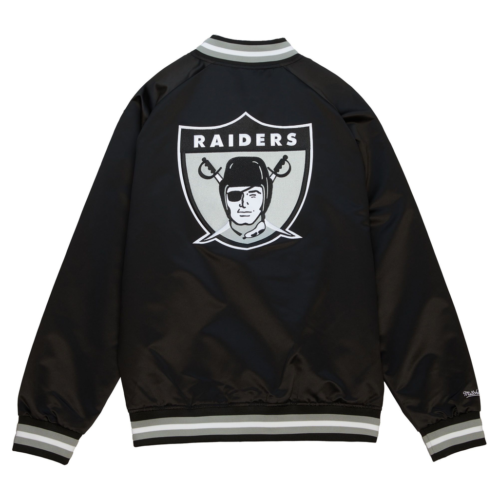 Mitchell and Ness Double Clutch Lightweight Satin Jacket Oakland Raiders product image 2, provided for visual reference and