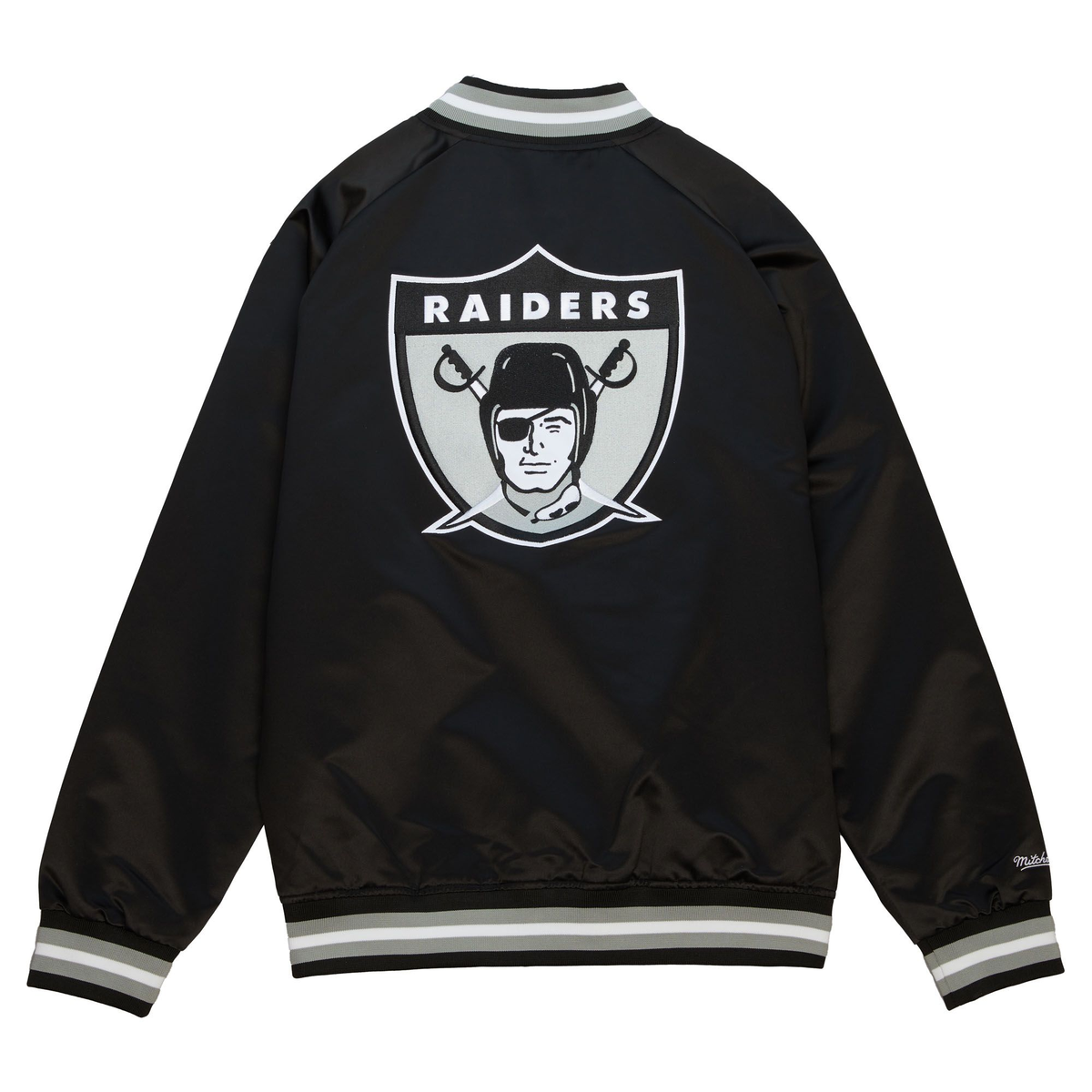 Mitchell and Ness Double Clutch Lightweight Satin Jacket Oakland Raiders product image 2, provided for visual reference and